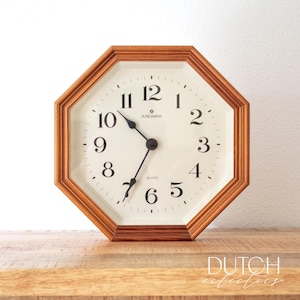 Vintage Junghans achteckige Quarzuhr, 1980er Jahre, deutsche Uhr aus Holz, noch funktionsfähig, Retro Wohndekor, batteriebetrieben