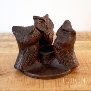 Photophore vintage hibou en céramique : bougeoir éclectique en grès
