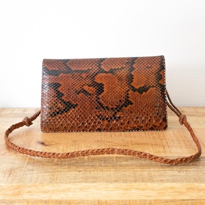 Vintage Python Snakeskin Clutch Handbag with Braided Strap: 1970s Pre Owned Ladies Accessory