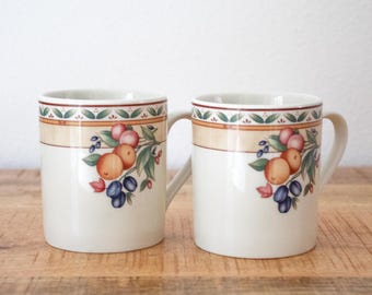 Vintage Bavaria Heinrich Winterling Porcelain Mug Set: 1990s German Tableware, Fruit Decorations