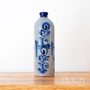 Vintage Stoneware Salt Glazed Jug from Cologne, Pottery Made In Germany, Hand Painted in Cobalt Blue Ornate Pattern, Ceramic Decor Bottle