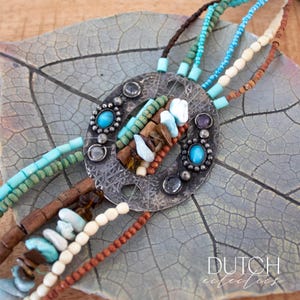 Vintage Tribal Beaded Necklace, Long Colorful Ethnic Necklace With Metal And Stones, South Western Style Jewelry, Boho Hippie Jewellery