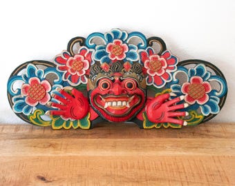 Hand Carved Balinese Boma Mask: Indonesian Hindu Entrance Wall Decor, Spirit Guardian