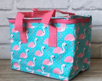 Tropischer Flamingo Girly Mädchen Wiederverwendbare, isolierte Kinder Erwachsene Kühllunchtasche Lebensmitteltaschen Lunchbox Boxen faltbar Unterwegs Picknick Reisende