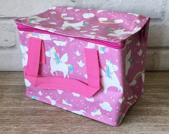 Rosa Fliegendes Einhorn Girly Mädchen Wiederverwendbare Kühltasche Lunchbag Lebensmitteltaschen Lunchbox Boxen Faltbar Unterwegs Picknick Reisende