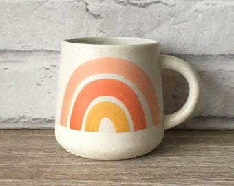 Taza Arcoíris Amarillo Claro Naranja Taza de Gres Esmaltada Taza de Té y Café Diseño Escandinavo Utensilios de Cocina Regalo Boho Piedra Presente
