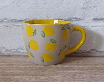 Lemon Shaped Ceramic Mug, Tea Coffee Cup, Bright Fruit Design, Mediterranean Style Kitchen Gift For Her Him Fruit Lover