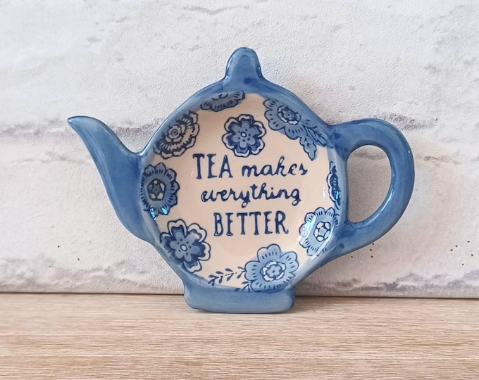 Blue Floral Tea Bag Tidy Teabag Dish Holder Floral Flowery Girly Mother's Day Sister Gift Kitchen Storage Housewarming Present Positivity