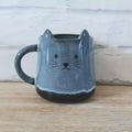 Blue Black Cat Glazed Mojave Stoneware Mug Tea Coffee Cup Scandi design Kitchen Drinkware Gift Boho Stone Present Kitten Pet Parent Lover