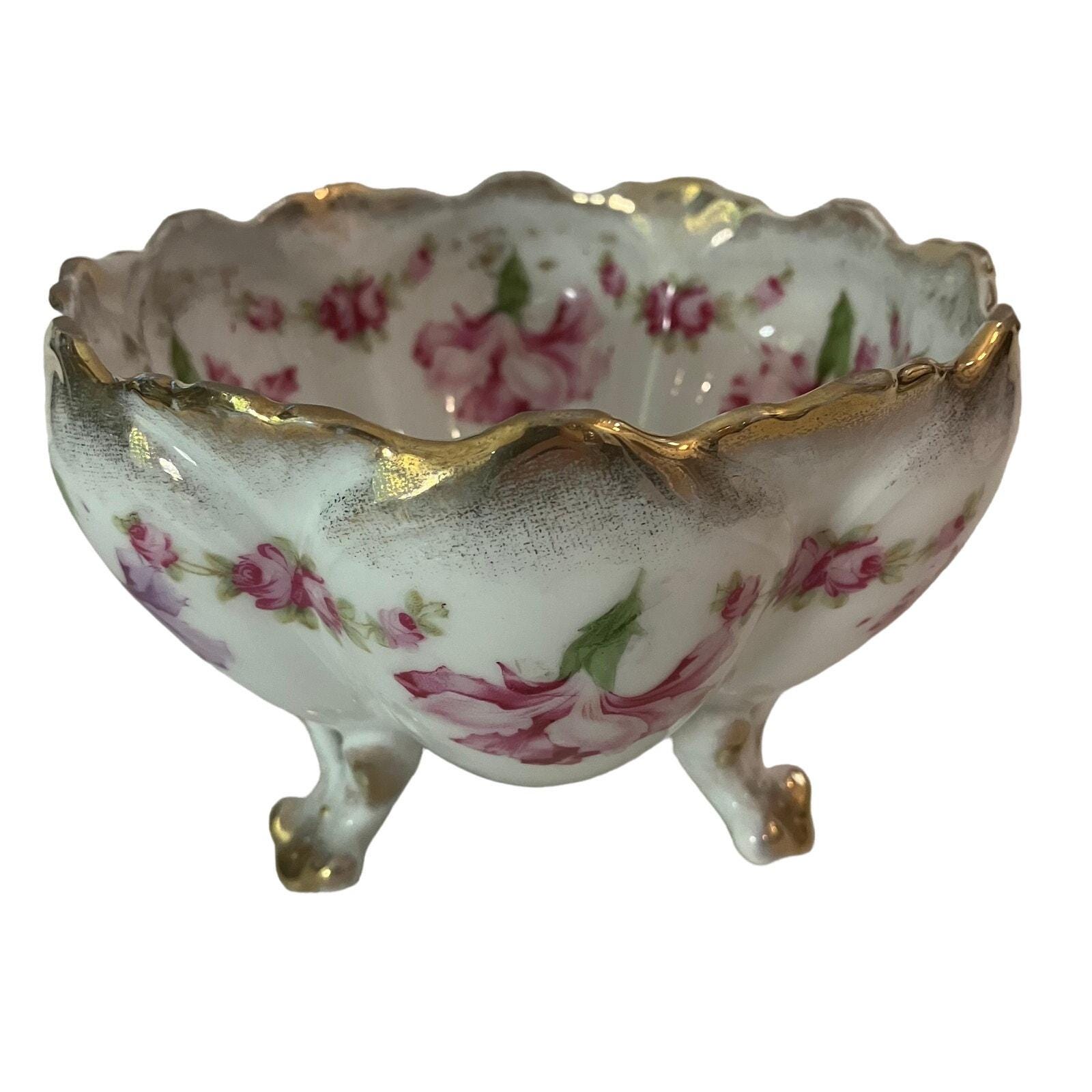 Antique Steinmann German 3 Footed Porcelain Bridal Rose Bowl