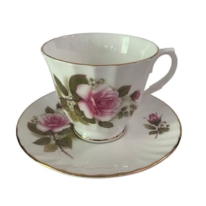 Mayfair Staffordshire Fine Bone China Porcelain Teacup and Saucer w/ Pink Roses