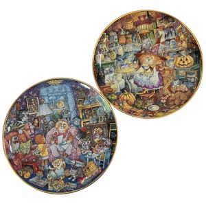 Cat Decorative Plates by Bill Bell, Franklin Mint, Purrfect Mom & Scaredy Cats (Please read full item description)