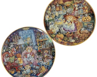 Cat Decorative Plates by Bill Bell, Franklin Mint, Purrfect Mom & Scaredy Cats (Please read full item description)