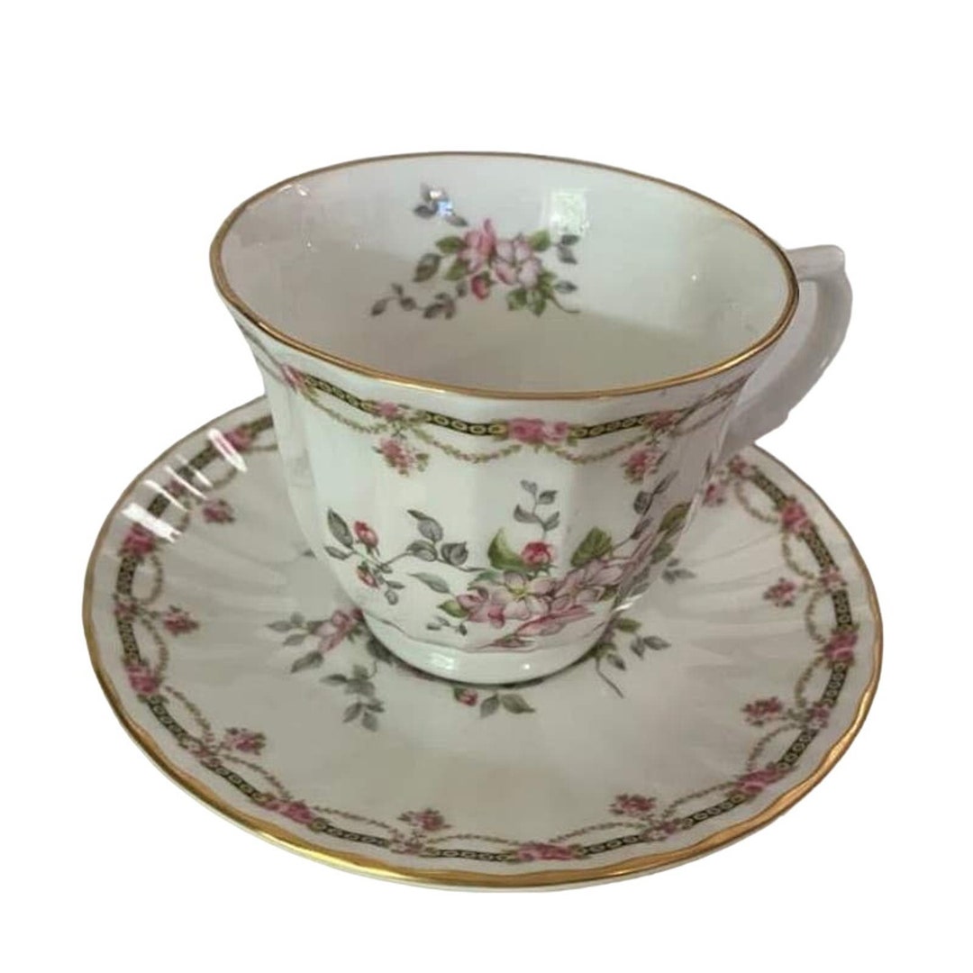 Golden Crown E & R, Porcelain Pink Floral Swag Teacup and Saucer ...