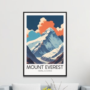 Vintage Mount Everest Kunst Poster, Retro Nepal Print, Himalaya Berglandschaft, Vintage Reiseplakat