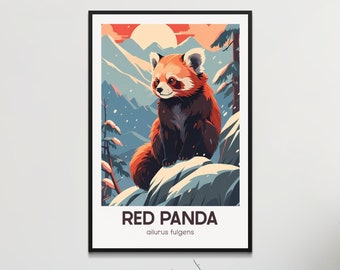 Red Panda Poster, Vintage Style Wall Art, Endangered Species Home Decor, Nature Inspired Retro Print