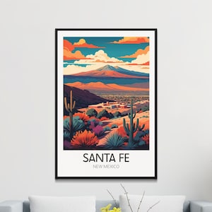 Santa Fe New Mexico Vintage Travel Poster, Retro Style Wall Art, Southwestern Desert Landscape Decor