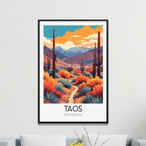 Pôster de viagem vintage de Taos, Novo México, arte de parede em estilo retrô, impressão de paisagem desértica do sudoeste, decoração para casa e escritório, ideia para presente