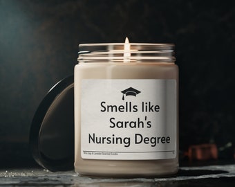 Smells Like <name>'s <degree> - Hand Poured Soy Wax Candle, 9oz (255g) Glass Jar | Long-Lasting, Eco-Friendly | Perfect Graduation Gift