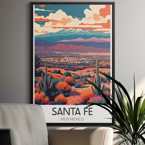 Pôster vintage de Santa Fé, arte de parede retrô de viagem ao Novo México, impressão colorida de paisagem desértica, decoração para casa e escritório. imagem 6