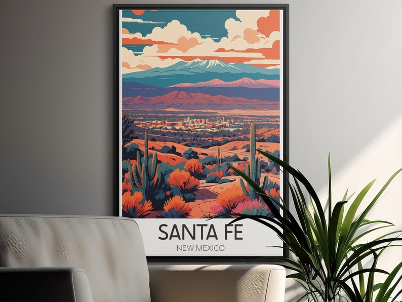Pôster vintage de Santa Fé, arte de parede retrô de viagem ao Novo México, impressão colorida de paisagem desértica, decoração para casa e escritório. imagem 6