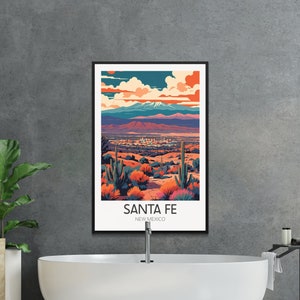 Pôster vintage de Santa Fé, arte de parede retrô de viagem ao Novo México, impressão colorida de paisagem desértica, decoração para casa e escritório. imagem 9