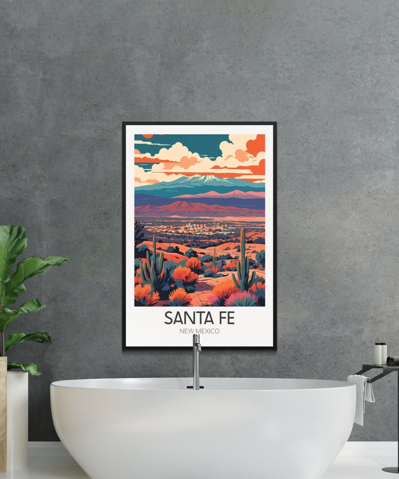 Pôster vintage de Santa Fé, arte de parede retrô de viagem ao Novo México, impressão colorida de paisagem desértica, decoração para casa e escritório. imagem 9