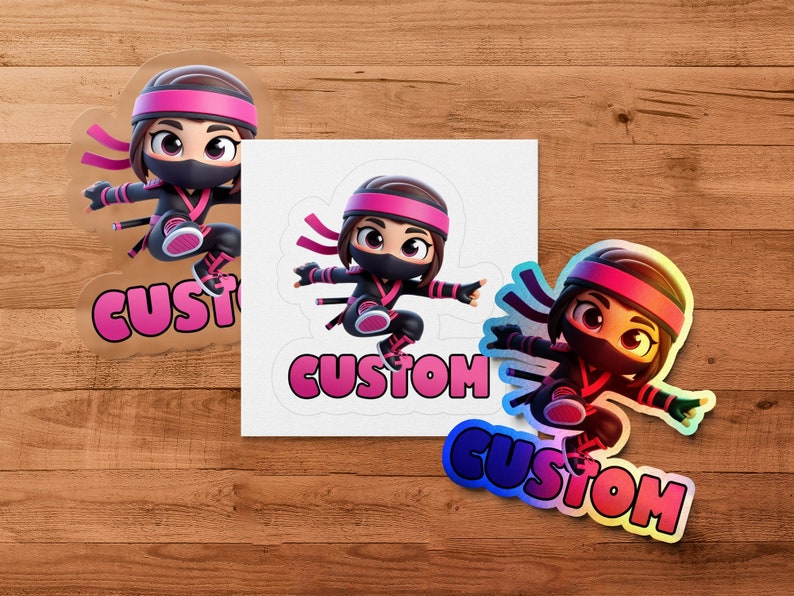 Groovy Sticker Ninja Custom Ninja Kid Stickers and Fridge Magnet, Pink Ninja Character ...