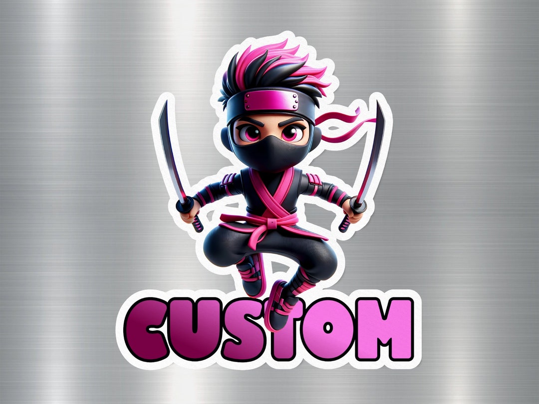 Groovy Sticker Ninja Custom Ninja Kid Sticker and Fridge Magnet, Personalized Pink Ninja ...