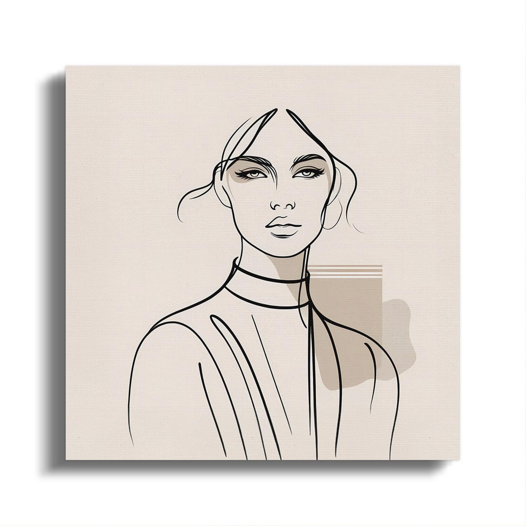 Minimalist Line Art Canvas, Elegant Woman Portrait, Modern Wall Art ...