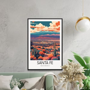 Pôster vintage de Santa Fé, arte de parede retrô de viagem ao Novo México, impressão colorida de paisagem desértica, decoração para casa e escritório. imagem 5