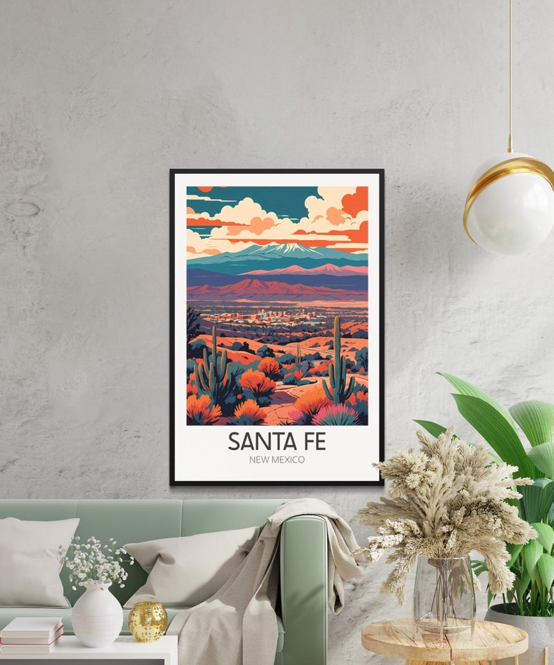 Pôster vintage de Santa Fé, arte de parede retrô de viagem ao Novo México, impressão colorida de paisagem desértica, decoração para casa e escritório. imagem 5