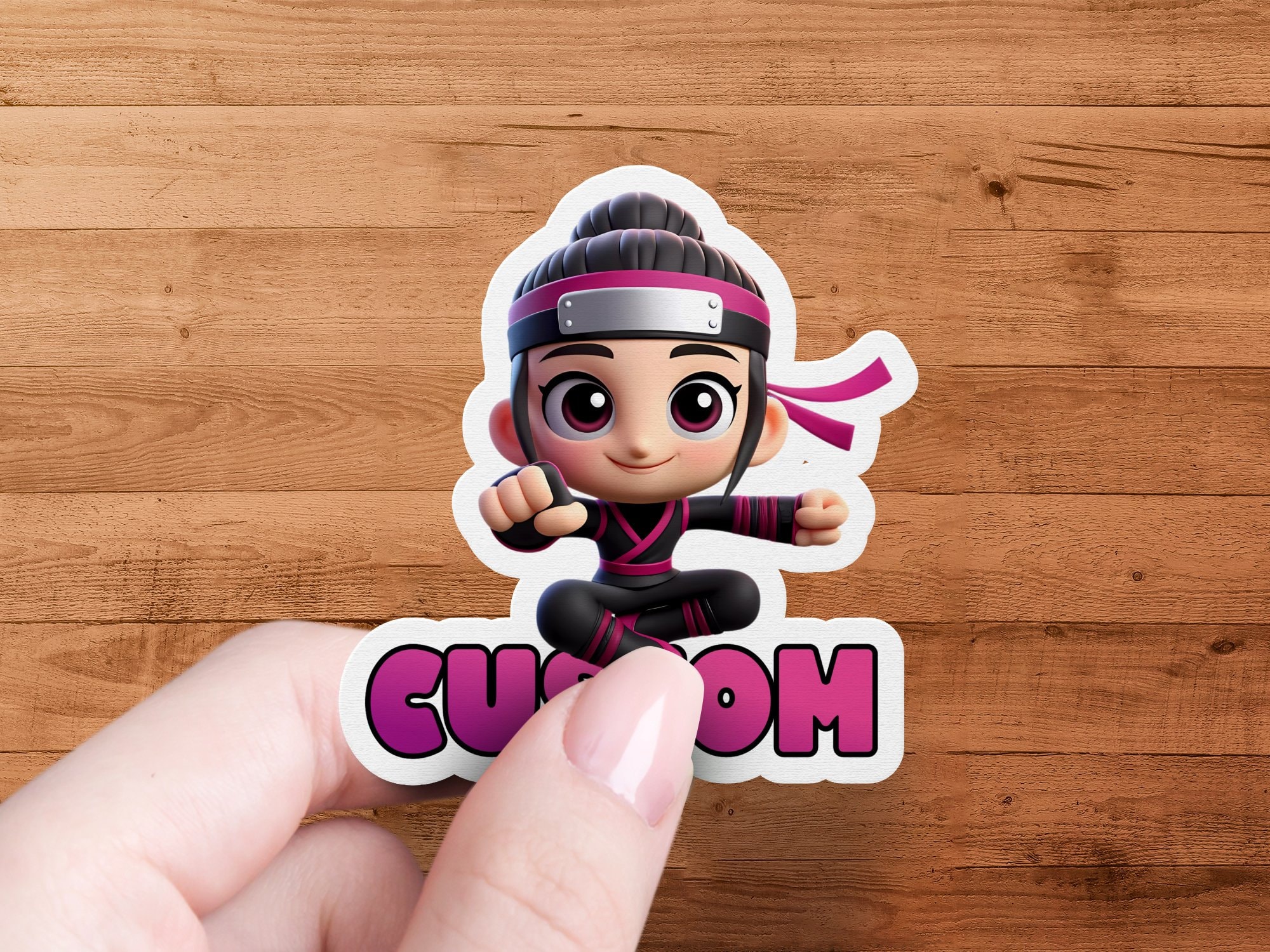 Groovy Sticker Ninja Custom Ninja Kid Sticker and Fridge Magnet, Personalized Pink Martial ...