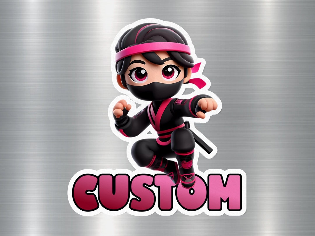 Groovy Sticker Ninja Ninja Kid Custom Sticker and Fridge Magnet, Personalized Pink Ninja ...
