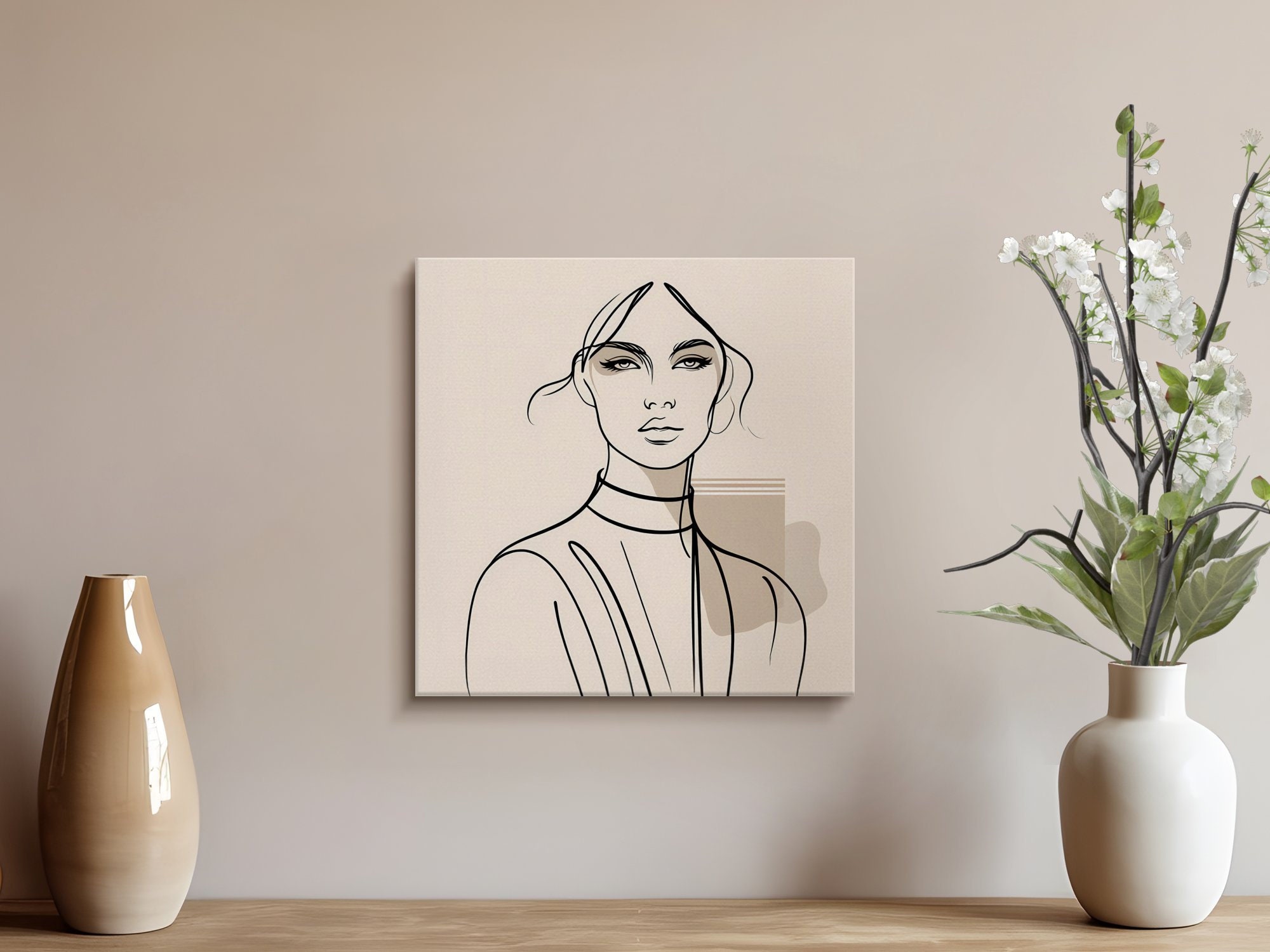 Minimalist Line Art Canvas, Elegant Woman Portrait, Modern Wall Art ...