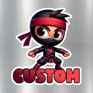 Ninja Kid Custom Stickers and Magnets, Personalized Red Ninja Cartoon Character, Decal for Laptops, Notebooks, Magnet for Fridges, Lockers