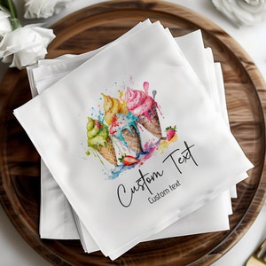 Servilletas con texto personalizado, servilletas para almuerzo, servilletas para bebidas, posavasos de cartón duro, posavasos de cartón de pulpa, diseño de helado