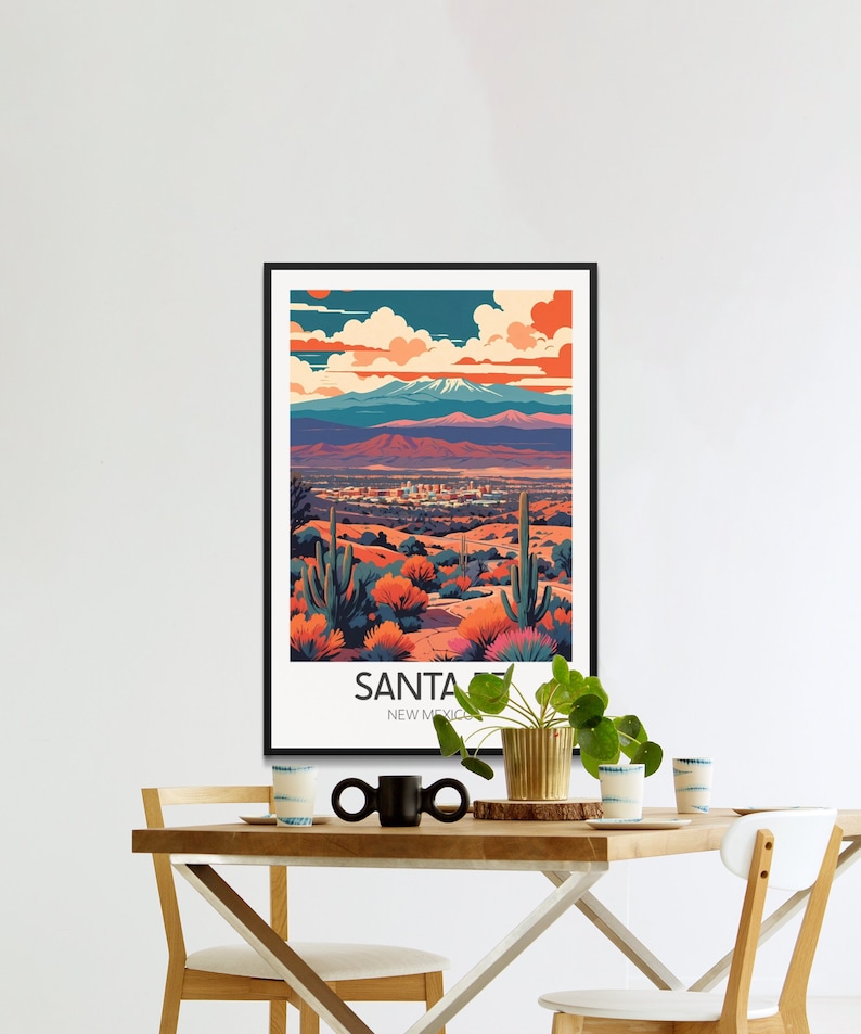 Pôster vintage de Santa Fé, arte de parede retrô de viagem ao Novo México, impressão colorida de paisagem desértica, decoração para casa e escritório. imagem 8