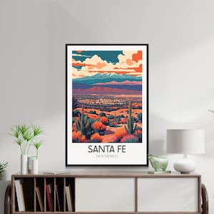 Pôster vintage de Santa Fé, arte de parede retrô de viagem ao Novo México, impressão colorida de paisagem desértica, decoração para casa e escritório. imagem 3