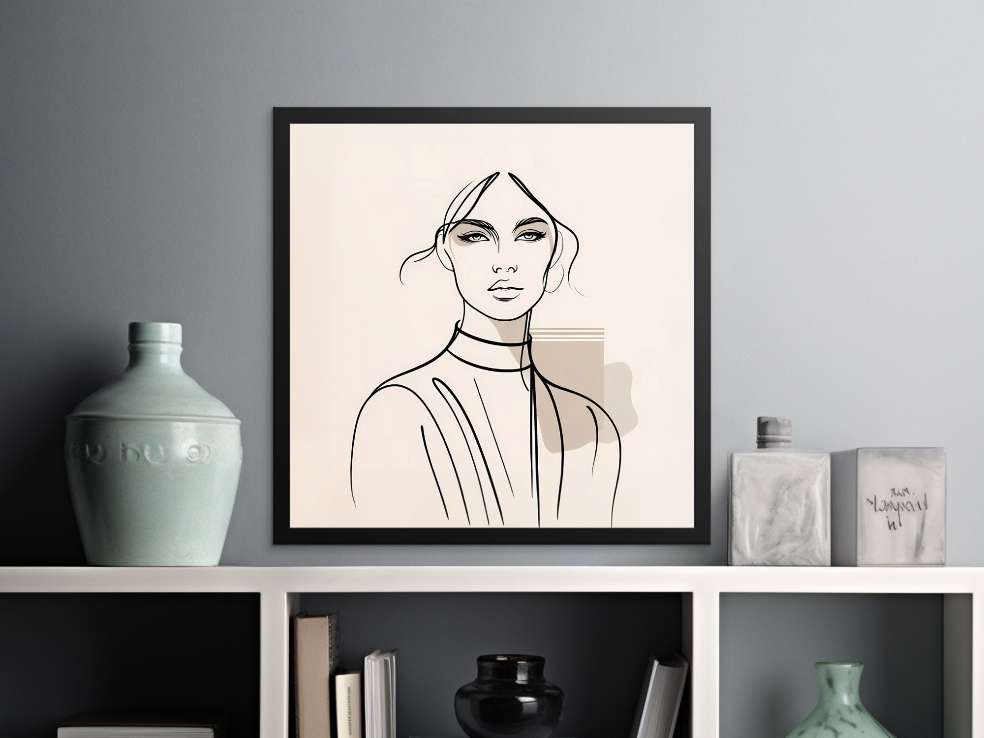 Minimalist Line Art Canvas, Elegant Woman Portrait, Modern Wall Art ...