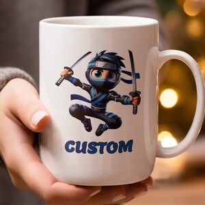 Personalized Ninja Kid Action Figure Cartoon Character Mug, Custom Kids Cup, Unique Ninja Warrior Gift, Boys Birthday Present