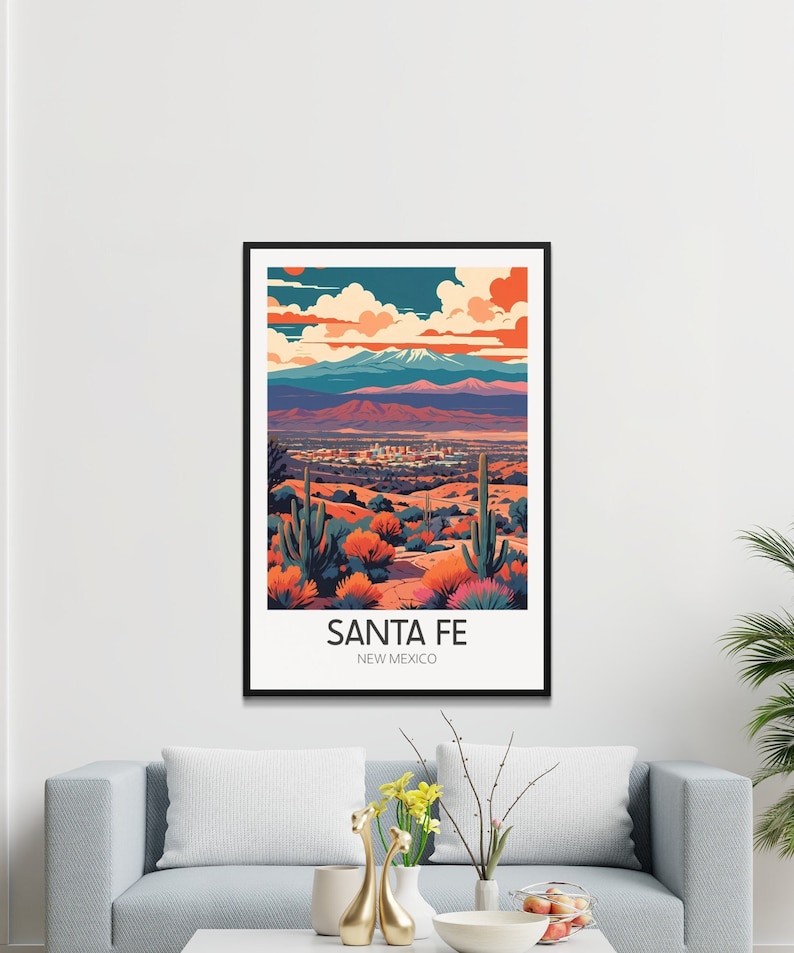 Pôster vintage de Santa Fé, arte de parede retrô de viagem ao Novo México, impressão colorida de paisagem desértica, decoração para casa e escritório. imagem 1