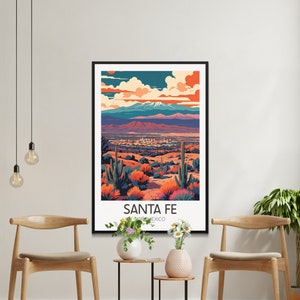 Pôster vintage de Santa Fé, arte de parede retrô de viagem ao Novo México, impressão colorida de paisagem desértica, decoração para casa e escritório. imagem 7
