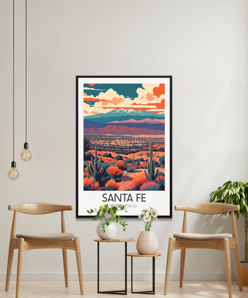 Pôster vintage de Santa Fé, arte de parede retrô de viagem ao Novo México, impressão colorida de paisagem desértica, decoração para casa e escritório. imagem 7