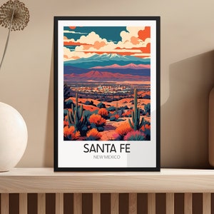 Pôster vintage de Santa Fé, arte de parede retrô de viagem ao Novo México, impressão colorida de paisagem desértica, decoração para casa e escritório. imagem 4