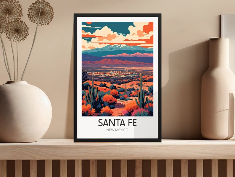 Pôster vintage de Santa Fé, arte de parede retrô de viagem ao Novo México, impressão colorida de paisagem desértica, decoração para casa e escritório. imagem 4