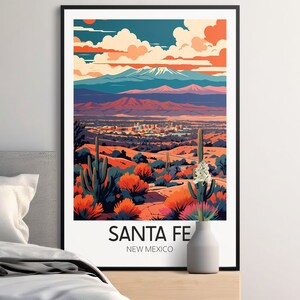 Pôster vintage de Santa Fé, arte de parede retrô de viagem ao Novo México, impressão colorida de paisagem desértica, decoração para casa e escritório. imagem 10