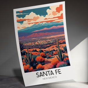 Pôster vintage de Santa Fé, arte de parede retrô de viagem ao Novo México, impressão colorida de paisagem desértica, decoração para casa e escritório. imagem 2