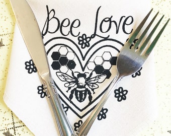 Bee Love Napkin Hankie Handkerchief  100% Organic Cotton Reusable Zero Waste Eco Friendly Waste Free