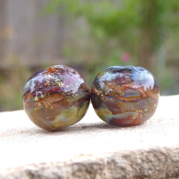 SALE Handmade Lampwork Opal Burgundy Green Blue Dichroic Round Bead Pair SRA DIY-Bastets Beads- Tapestry Sparkles